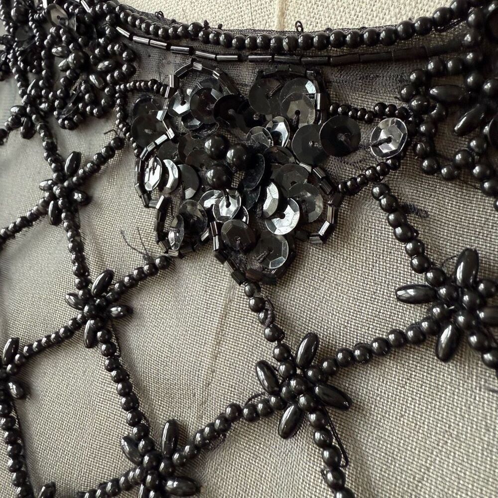 Vintage 80s 90s Purple Black Mesh Beaded Illusion Bodice Formal Gown M - Picture 5 of 9